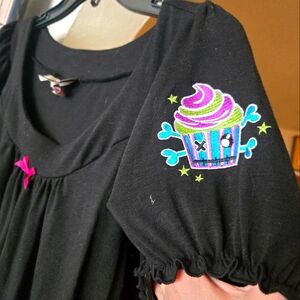 Maternity Shirt with Pink Bow and Embroidered Evil Cupcake Details